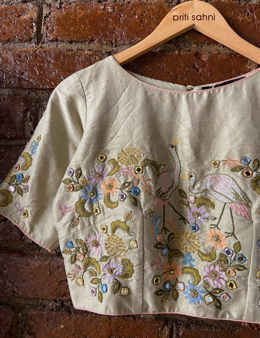 Lavender Tulle Saree and Mint Green Embroidered Blouse