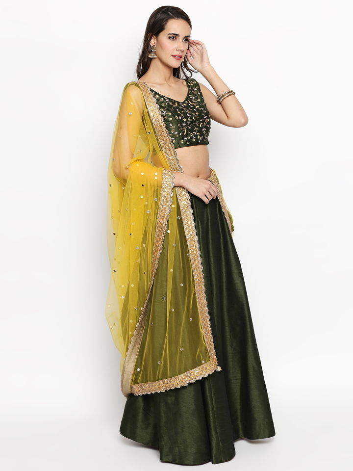 Moss Green Raw Silk Lehenga