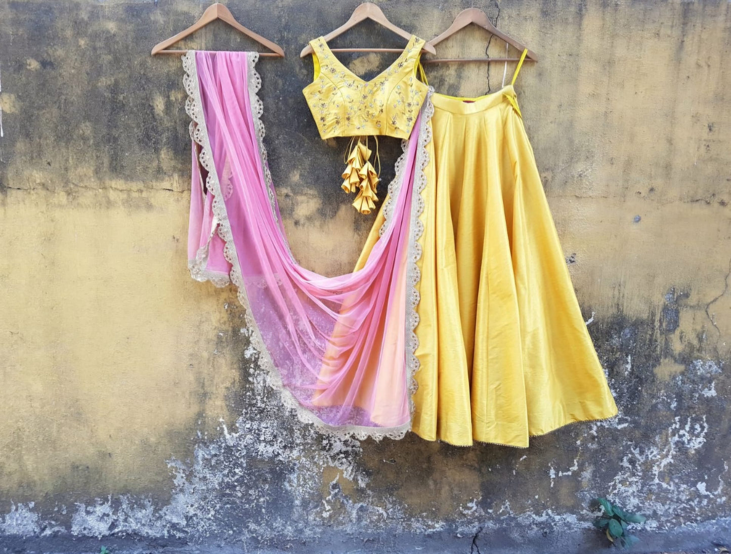 Mustard Raw Silk Lehenga