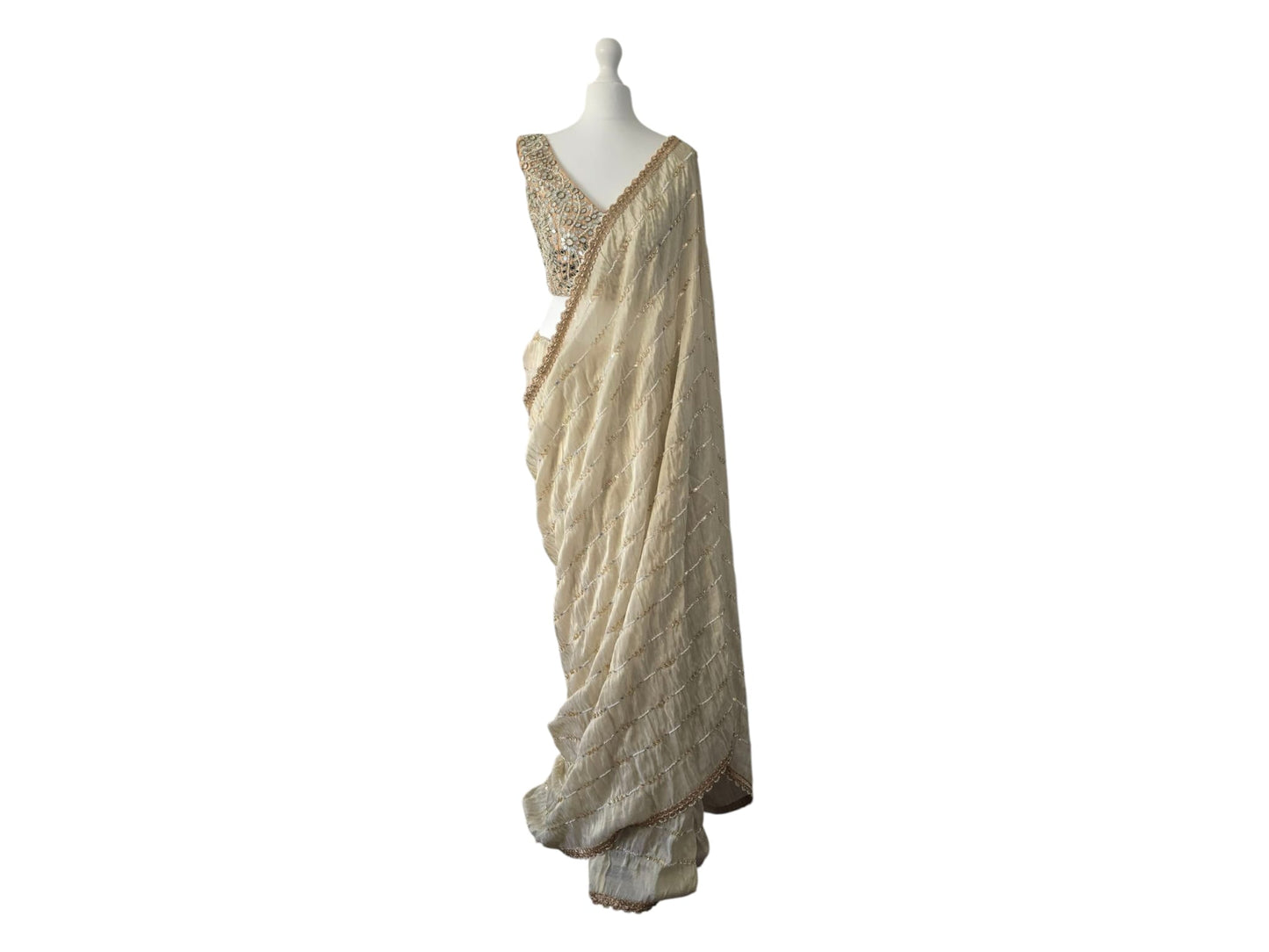 Creme Tissue Embroidered Saree