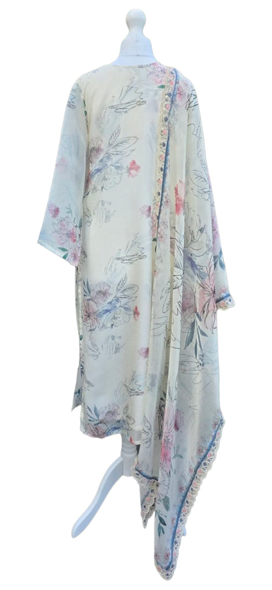 Ivory Digital Print Organza Suit