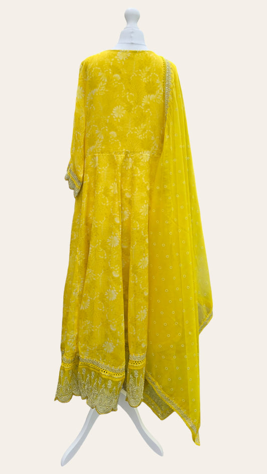 Light Mustard Organza Anarkali suit