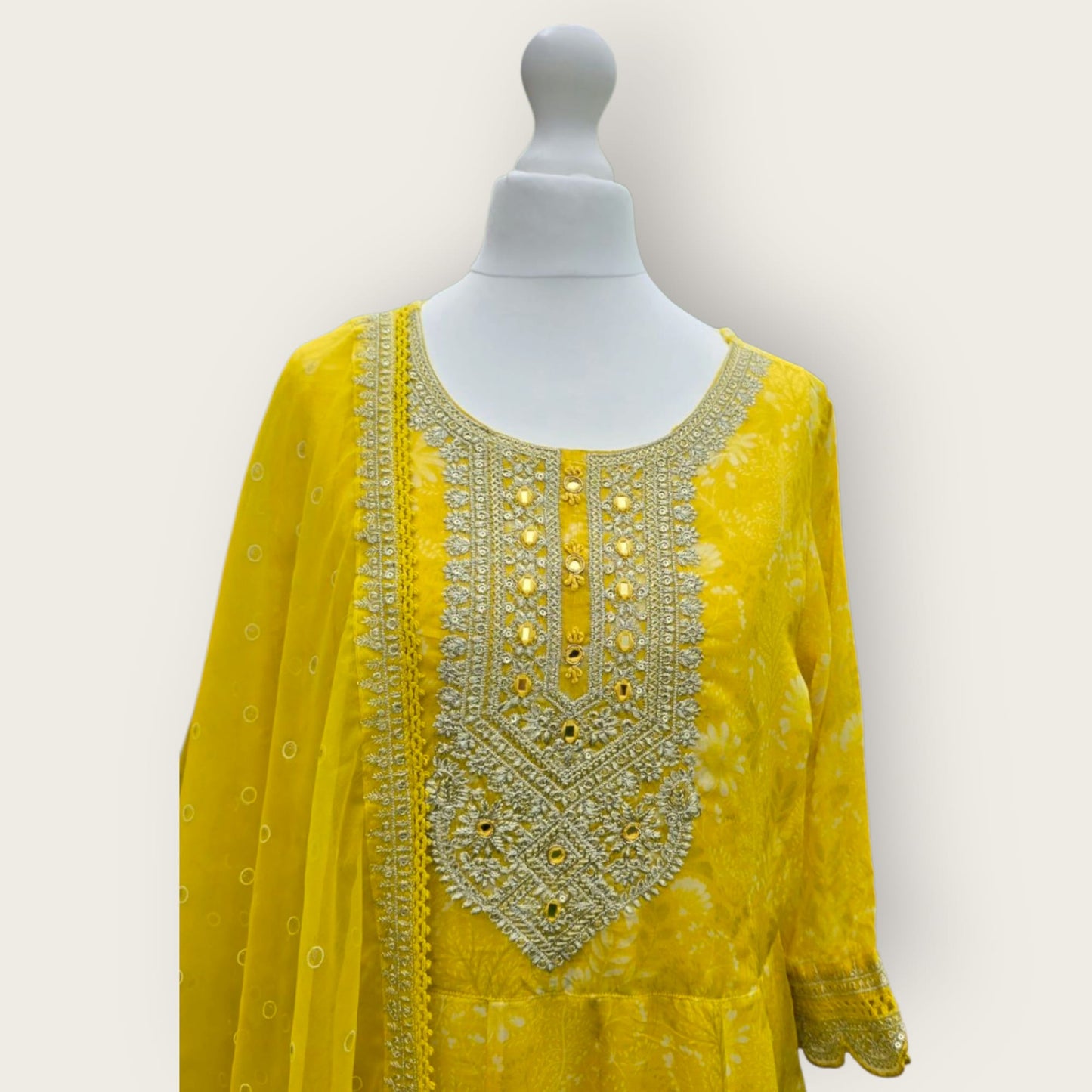 Light Mustard Organza Anarkali suit