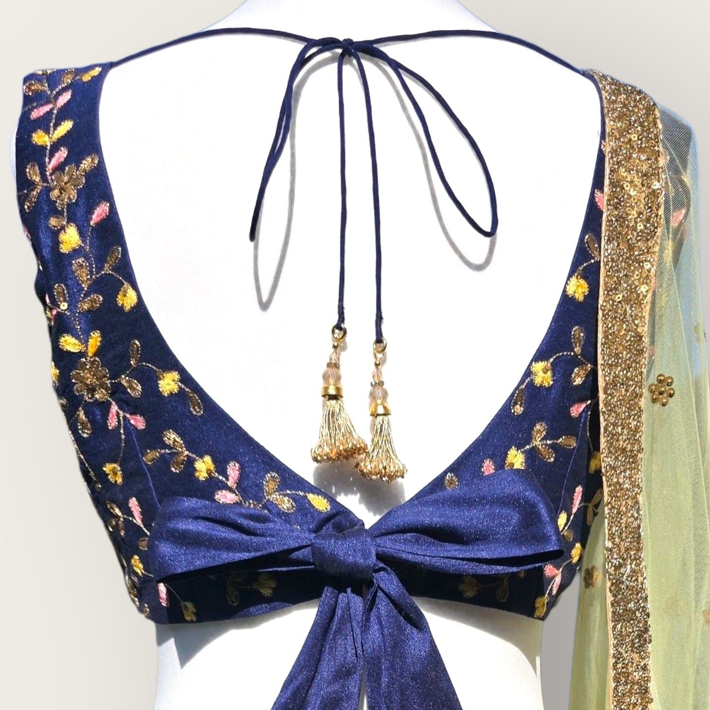 Navy Blue Raw Silk Lehenga
