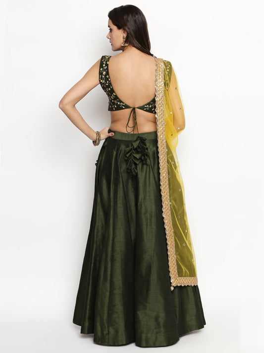Moss Green Raw Silk Lehenga