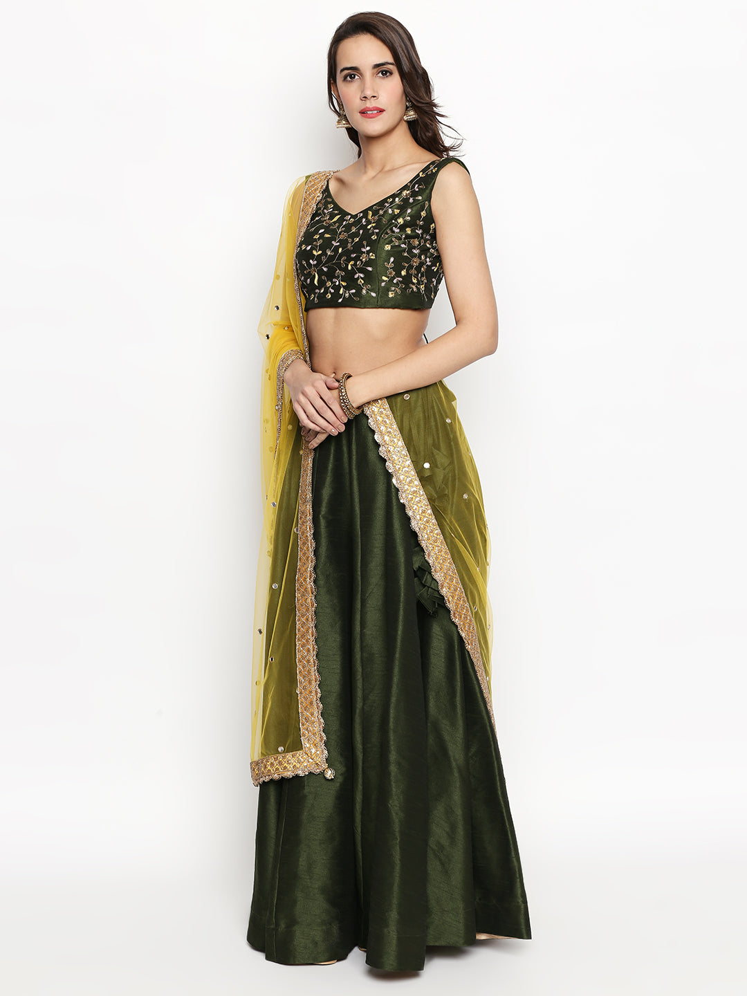 Moss Green Raw Silk Lehenga