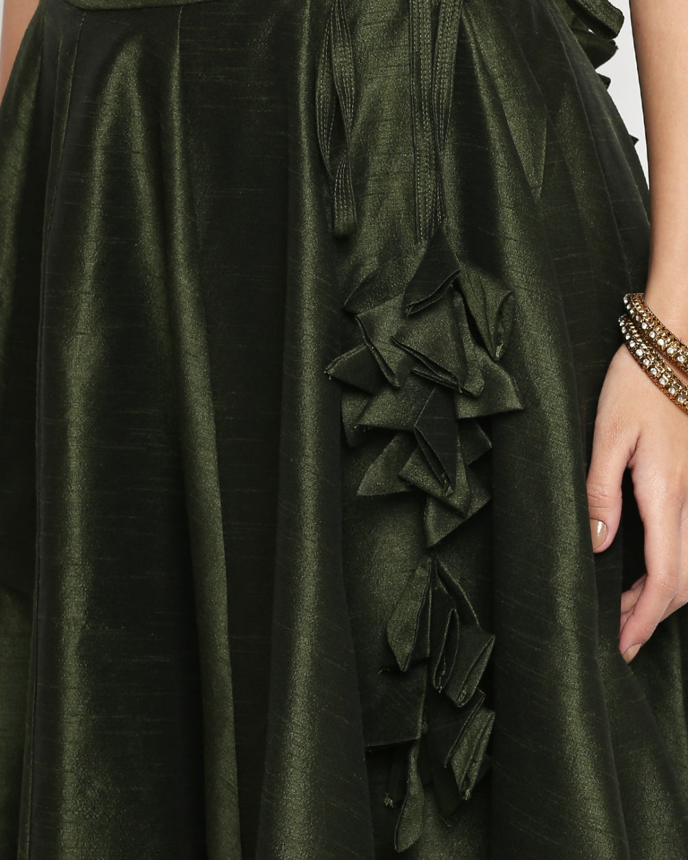 Moss Green Raw Silk Lehenga