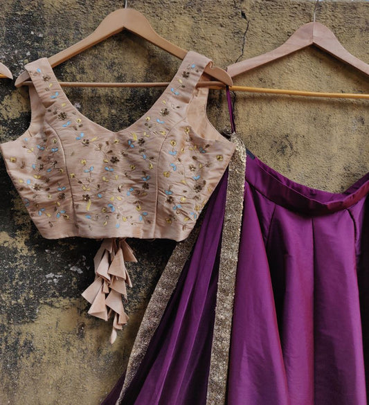 Beige and Purple Lehenga