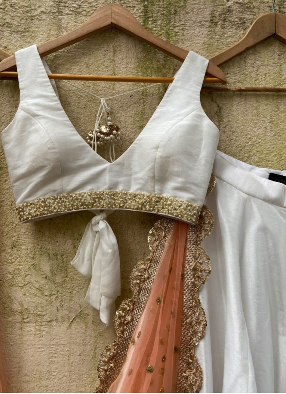 Ivory And Peach Lehenga