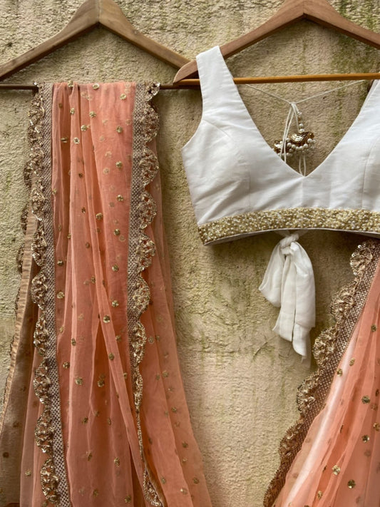 Ivory And Peach Lehenga