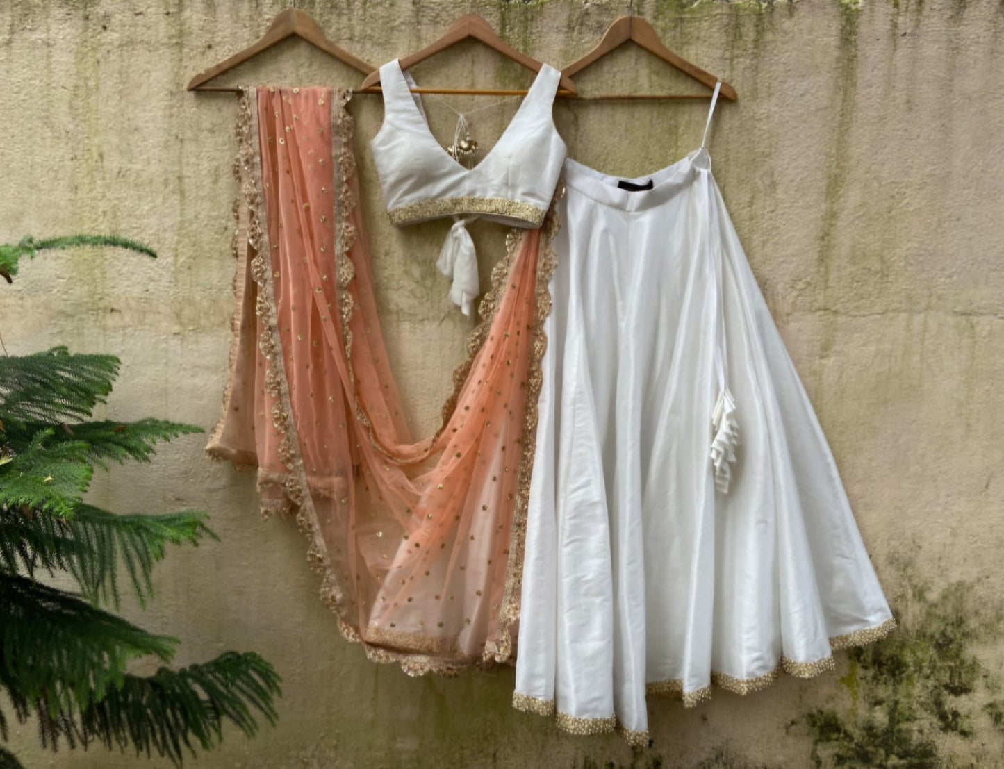 Ivory And Peach Lehenga