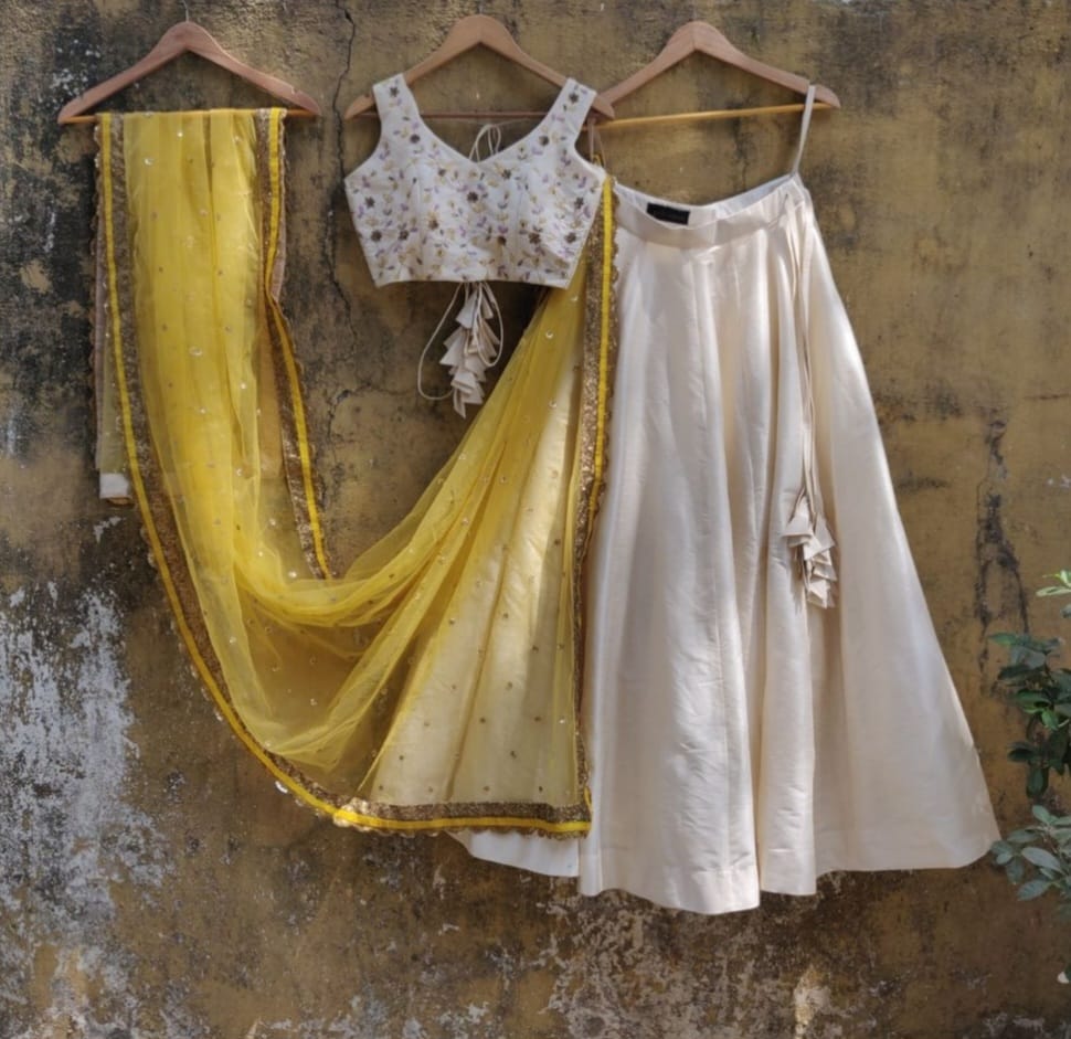Ivory and Yellow Lehenga