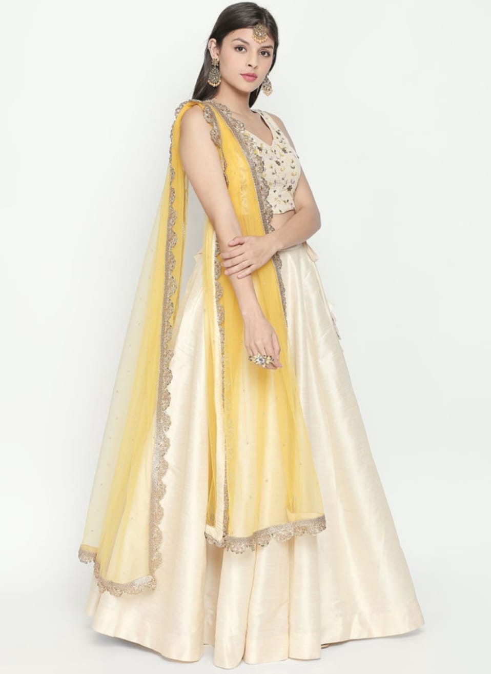 Ivory and Yellow Lehenga