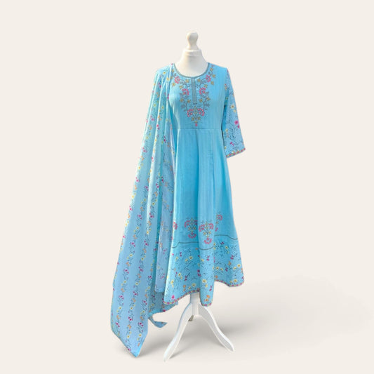 Light Blue Cotton Anarkali Suit