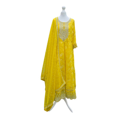 Light Mustard Organza Anarkali suit