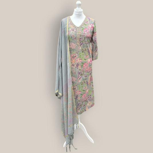 Pistachio green cotton suit with Afghani style pants.