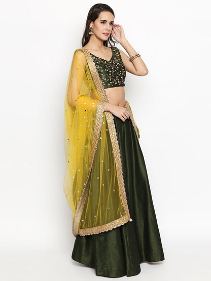 Moss Green Raw Silk Lehenga