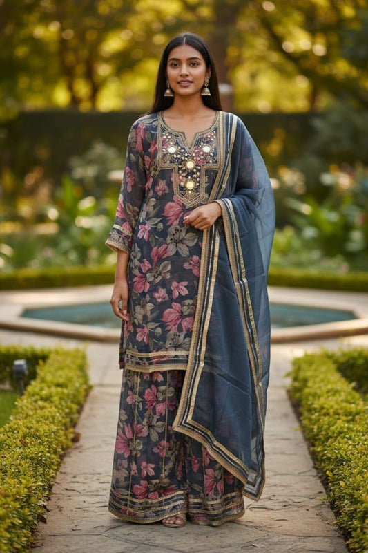 Midnight Bloom Palazzo Set