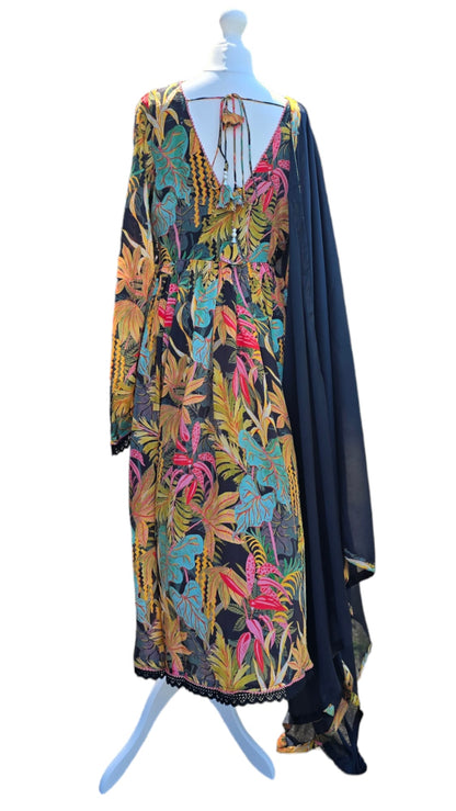 Black pure viscose natural crepe suit