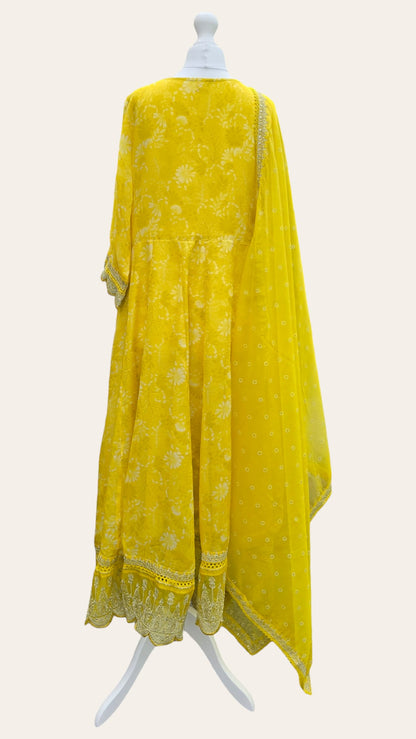 Light Mustard Organza Anarkali suit