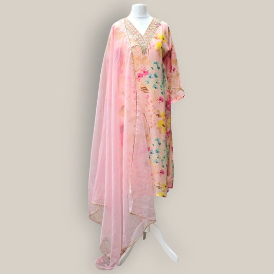 Light pink organza digital printed suit