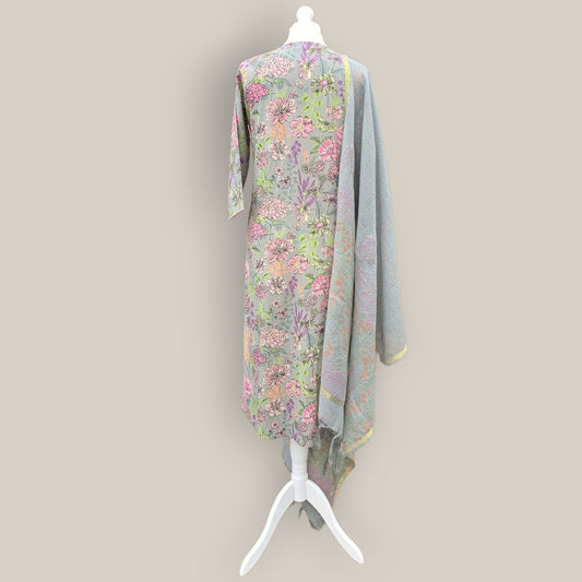Pistachio green cotton suit with Afghani style pants.