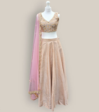 Beige Raw Silk Lehenga