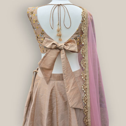 Beige Raw Silk Lehenga