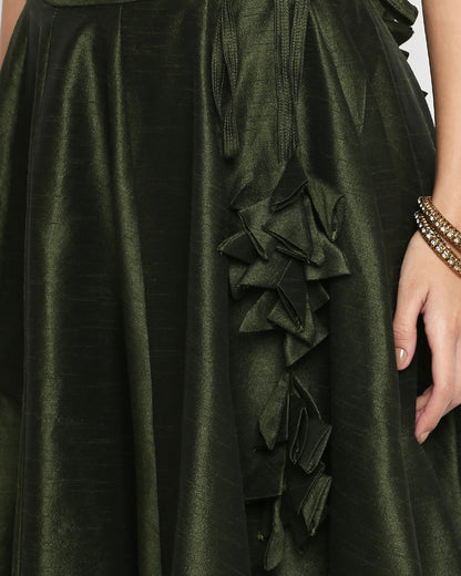 Moss Green Raw Silk Lehenga