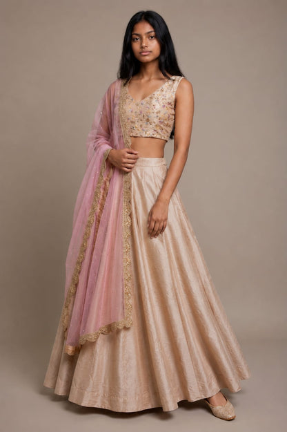 Beige Raw Silk Lehenga