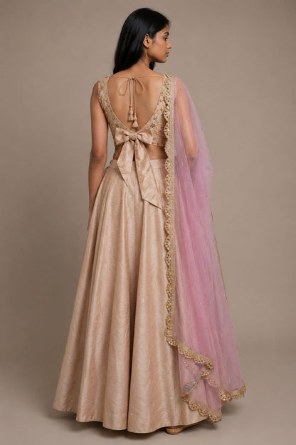 Beige Raw Silk Lehenga