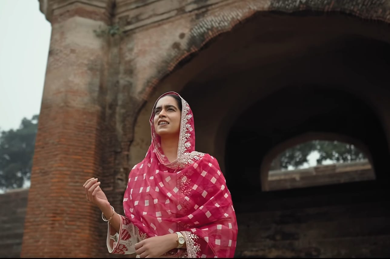 Off white pure silk suit with Fuscia dupatta