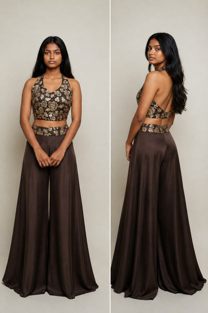 Dark Brown Halter Neck Palazzo