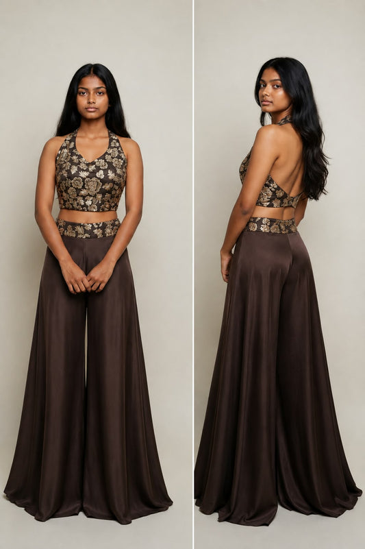 Dark Brown Halter Neck Palazzo