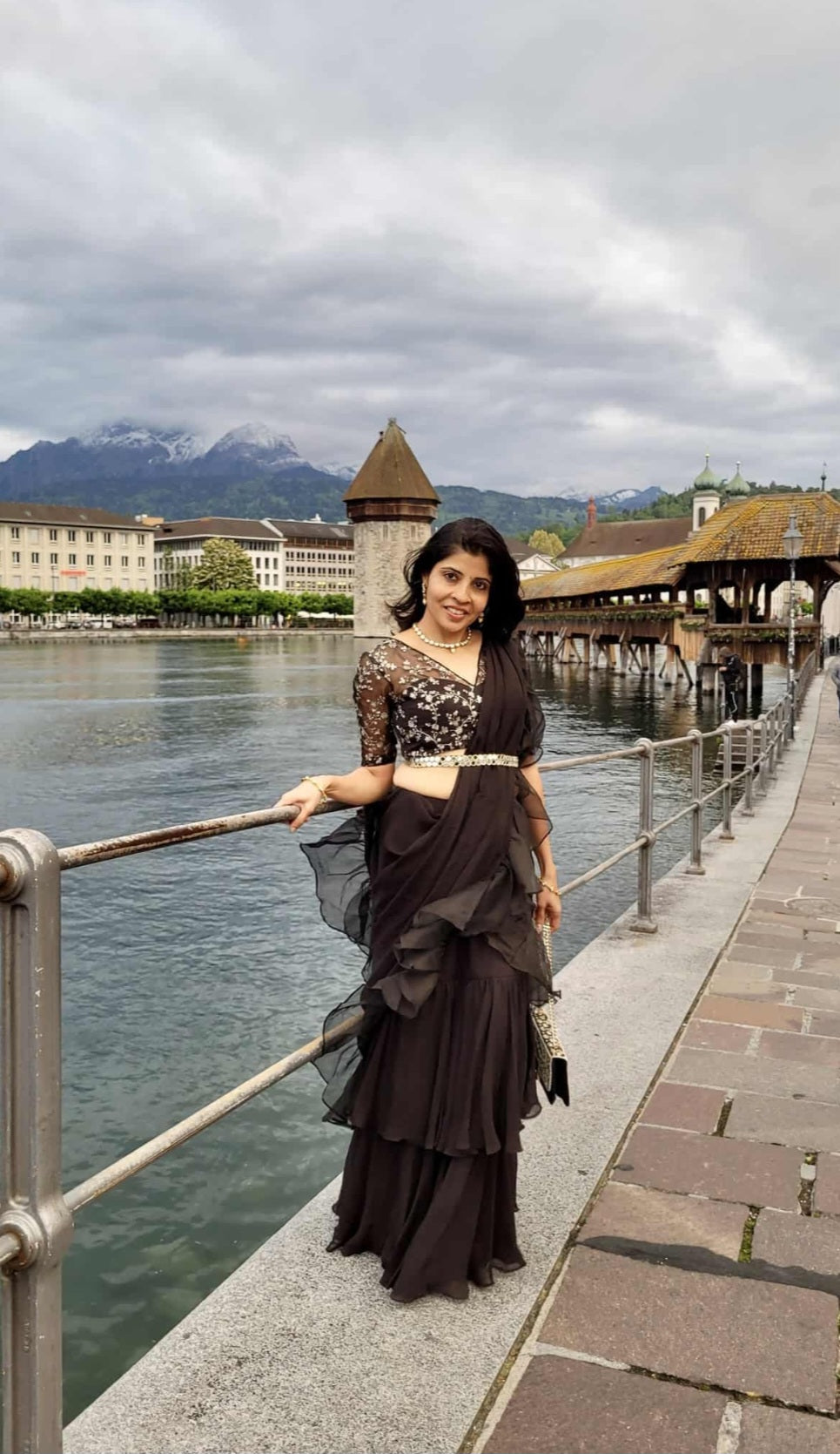 Black Georgette pre-stitched Saree