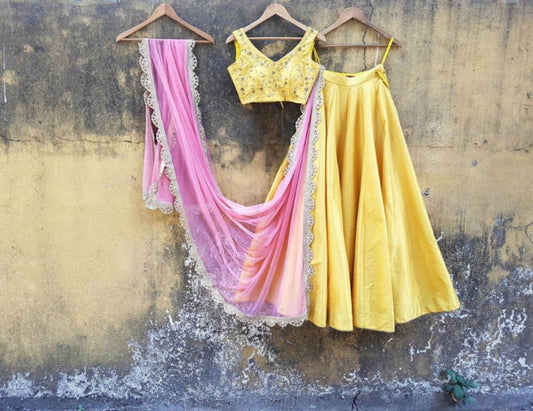 Mustard Raw Silk Lehenga